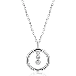 ZINZI zilveren ketting 45cm met ronde hanger en drie fonkelende witte zirkonia's ZIC2820