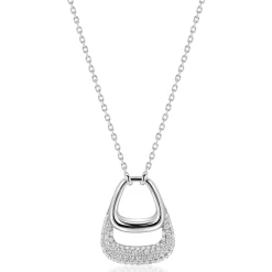 ZINZI zilveren ketting 45cm met stijlvolle dubbele hanger, bezet met witte zirconia's ZIC2806