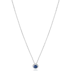 ZINZI zilveren ketting 45cm met saffierblauwe kleursteen in entourage zetting ZIC2697B