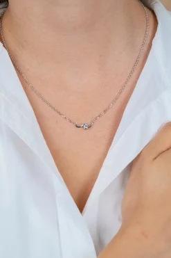 ZINZI zilveren ketting 42-45cm met ronde zirkonia, sierlijk omklemd door twee golvende staafjes ZIC2766