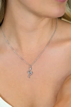 ZINZI zilveren ketting 42–45cm met elegante slang-hanger (27mm), bezet met witte zirkonia's  ZIC2721