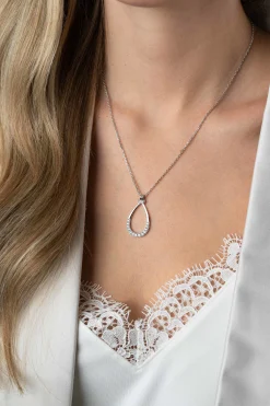 ZINZI zilveren ketting 40-45cm met stijlvolle open druppelvormige hanger 31mm ZIC2555