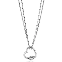 ZINZI zilveren ketting 45cm met een luxe hart van 14mm bezet met witte zirconia's, trendy aan de ketting verbonden 40-45cm ZIC2507
