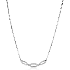 ZINZI zilveren ketting 45cm met drie ovale schakels, bezet met witte zirconia's ZIC2398