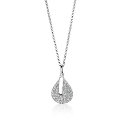 ZINZI zilveren ketting 45cm met hanger 14mm druppel staafje wit ZIC1573