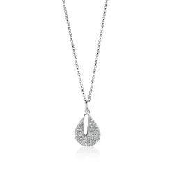 ZINZI zilveren ketting 45cm met hanger 14mm druppel staafje wit ZIC1573