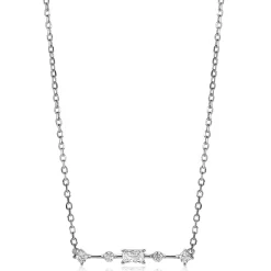 ZINZI zilveren ketting 45cm met staafje rond vierkant rechthoek wit ZIC2044