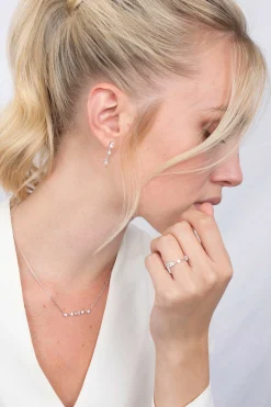 ZINZI zilveren ketting 45cm met staafje rond vierkant rechthoek wit ZIC2044