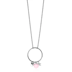 ZINZI zilveren ketting hartje rond ster roze 45cm ZIC1878