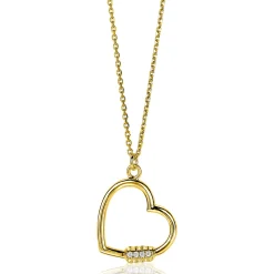 ZINZI zilveren ketting 14K geel verguld 45cm met luxe groot hart witte zirconia's ZIC2031