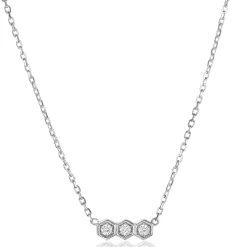 ZINZI zilveren ketting met drie zeshoek-zettingen bezet met witte zirconia's 42-45cm ZIC2543