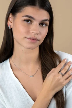 ZINZI zilveren ketting met drie zeshoek-zettingen bezet met witte zirconia's 42-45cm ZIC2543