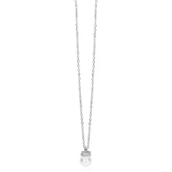 ZINZI zilveren ketting met een witte parelhanger (12mm) en een strikvormige zetting bezet met witte zirkonia’s 42-45cm ZIC2863