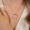 ZINZI zilveren ketting met grote open ronde hanger 25mm bezet met witte zirkonia's 45-50 cm ZIC2645