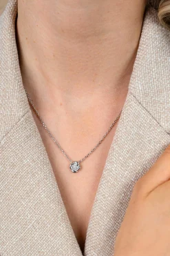 ZINZI zilveren ketting met hanger in roosdesign (9mm) en bezet met een witte zirkonia in het midden 42-45cm ZIC2872