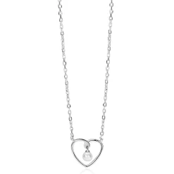 ZINZI zilveren ketting met opengewerkt hart (12mm) en bungelend witte parelhanger 42-45cm ZIC2865