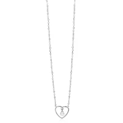 ZINZI zilveren ketting met opengewerkt hart (12mm) en bungelend witte parelhanger 42-45cm ZIC2865