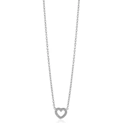 ZINZI zilveren ketting met open hartje (9,5mm) voorzien van een bolstructuur 42-45cm ZIC2703