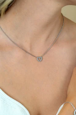 ZINZI zilveren ketting met open hartje (9,5mm) voorzien van een bolstructuur 42-45cm ZIC2703
