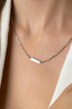ZINZI zilveren ketting met paperclip-schakels en glanzend rechthoekig plaatje om te graveren 42-45cm ZIC2530
