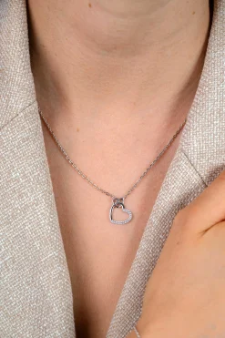 ZINZI zilveren ketting met twee sierlijke harten die met elkaar verbonden zijn, ook bezet met witte zirkonia's 42-45cm ZIC2874
