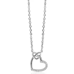 ZINZI zilveren ketting met twee sierlijke harten die met elkaar verbonden zijn, ook bezet met witte zirkonia's 42-45cm ZIC2874