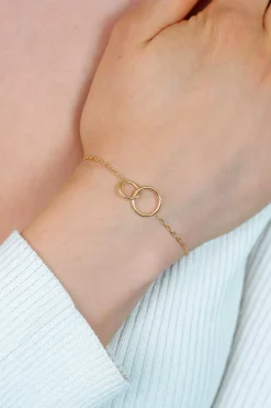 ZINZI zilveren 14K geelvergulde paperclip schakel armband met ronde vormen 17-20cm ZIA2275G