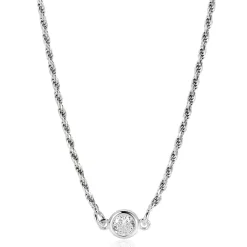 ZINZI zilveren koord ketting bezet met een ronde witte zirconia 40-45cm ZIC2461