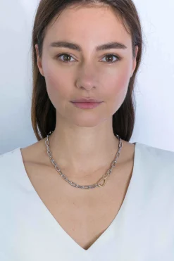 ZINZI zilveren luxe collier met brede paperclip schakel bicolor 43cm ZIC2106