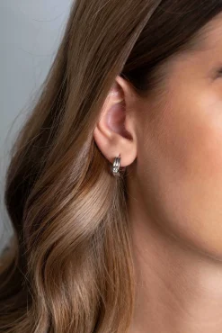 ZINZI zilveren luxe oorringen drie gladde banen en witte ronde zirconia 15x4mm ZIO2241