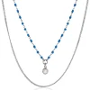 ZINZI zilveren multilook ketting met gourmet en blauwe bolletjes schakels, ronde zetting met witte zirconia 42-45cm ZIC2529