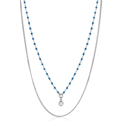 ZINZI zilveren multilook ketting met gourmet en blauwe bolletjes schakels, ronde zetting met witte zirconia 42-45cm ZIC2529