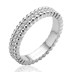 ZINZI zilveren multi-look ring met speelse structuur en een rij witte zirkonia's als middenbaan ZIR2834
