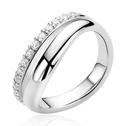 ZINZI zilveren multi-look ring met brede gladde band en band bezet met witte zirkonia's ZIR2902