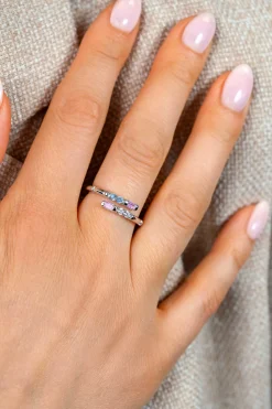 ZINZI zilveren multi-look ring (5mm breed) bezet met witte, roze en lichtblauwe kleurstenen ZIR2868