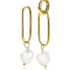 ZINZI zilveren oorbedels 14K geel verguld 43mm ovaal witte parel ZICH2188G (zonder oorringen)