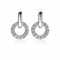 ZINZI zilveren oorbedels 10mm cirkel witte zirconia's ZICH2155 (zonder oorringen)