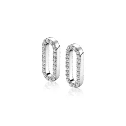 ZINZI zilveren oorbedels 20mm ovale vorm witte zirconia's ZICH2156 (zonder oorringen)