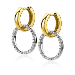 ZINZI zilveren oorbedels 18mm ronde open vorm witte zirconia ZICH2199 (zonder oorringen)