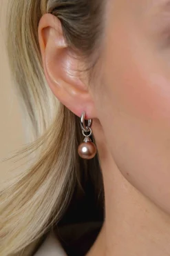 ZINZI zilveren oorbedels parel rond champagne 10mm ZICH266C (zonder oorringen)