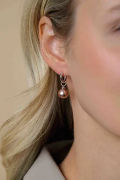 ZINZI zilveren oorbedels parel rond champagne 10mm ZICH266C (zonder oorringen)