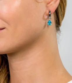 ZINZI zilveren oorbedels peervormig blauw ZICH1302B (zonder oorringen)