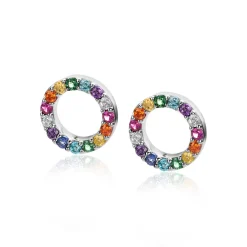 ZINZI zilveren oorbedels rond 8mm bezet regenboog kleuren ZICH2170Z (zonder oorringen)