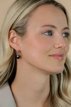 ZINZI zilveren oorbedels zwarte bead ZICH266Z (zonder oorringen)