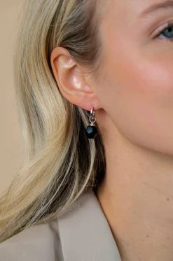 ZINZI zilveren oorbedels zwarte bead ZICH266Z (zonder oorringen)