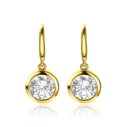 ZINZI zilveren oorhangers geelverguld witte zirconia 11mm ZIO2
