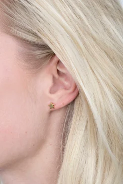 ZINZI zilveren oorknoppen geel verguld glad ster 7mm ZIO1377G
