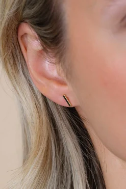 ZINZI zilveren oorknoppen geel verguld glad staafje 8mm ZIO1689G