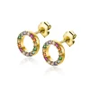 ZINZI zilveren oorknoppen 14K geel verguld 8mm bezet regenboog ZIO2170