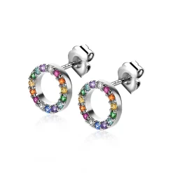 ZINZI zilveren oorknoppen 8mm bezet met regenboog kleurstenen ZIO2170Z